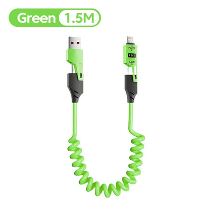 NNBILI 4 in 1 65W Spring Short Data Cable 6A USB Type C Spring