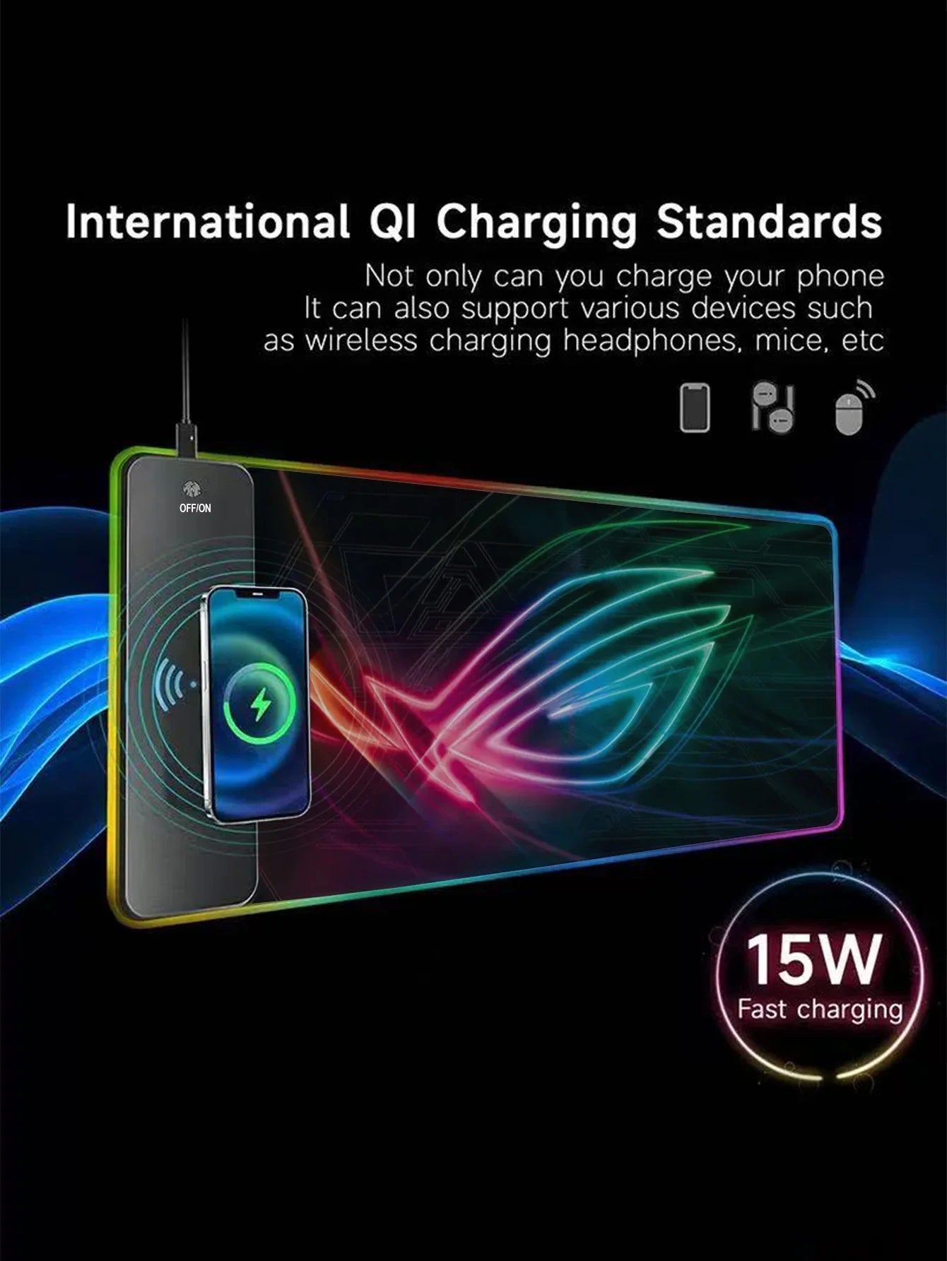 RGB Illuminated Multi - functional 15W Wireless Charging Mouse Pad