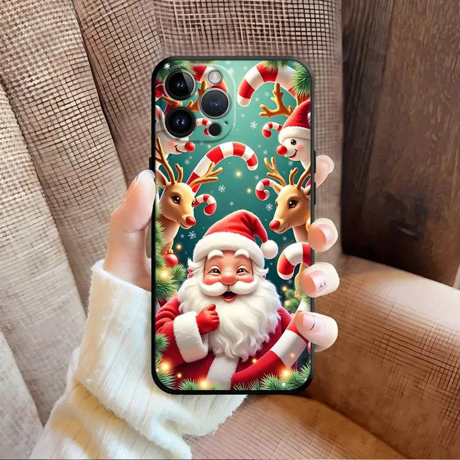 Cartoon Santa Claus Art Soft Back Phone Cover Case for iPhone SE 12 XS