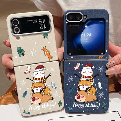 For Samsung Galaxy Z Flip 7 6 5 4 3 5G Christmas Snowman Cat Elk