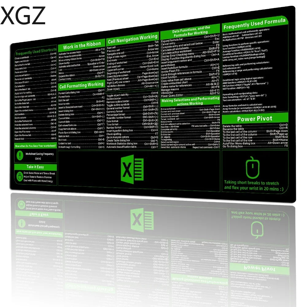 English Mouse Pad Large Excel Text Editor Cheat Sheet Shortcut