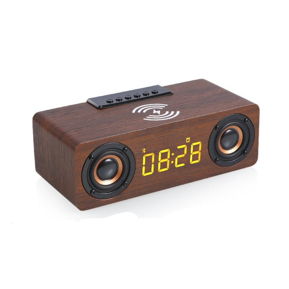 Wooden Retro Theme Wireless Speaker, Charger, & Alarm Clock