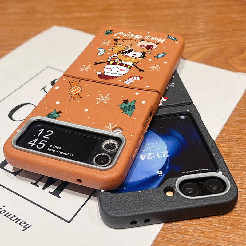 For Samsung Galaxy Z Flip 7 6 5 4 3 5G Christmas Snowman Cat Elk