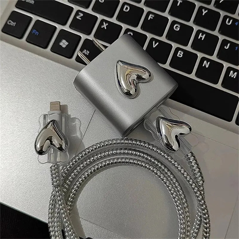 Plating Crooked Silver Love Heart Case for Iphone 18W/20W Charger