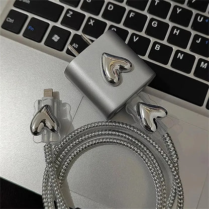 Plating Crooked Silver Love Heart Case for Iphone 18W/20W Charger