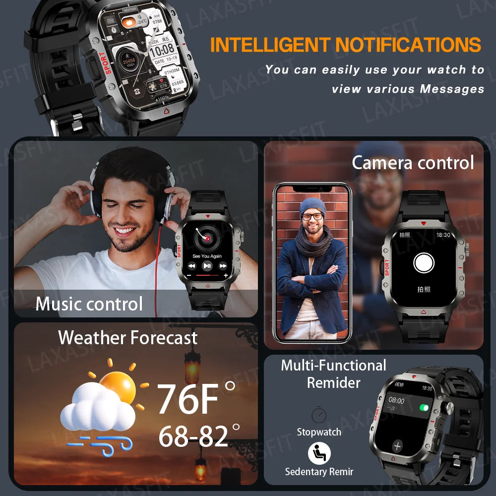 LAXASFIT New Smart Watch LED Flashlight 2.01” HD Screen Bluetooth