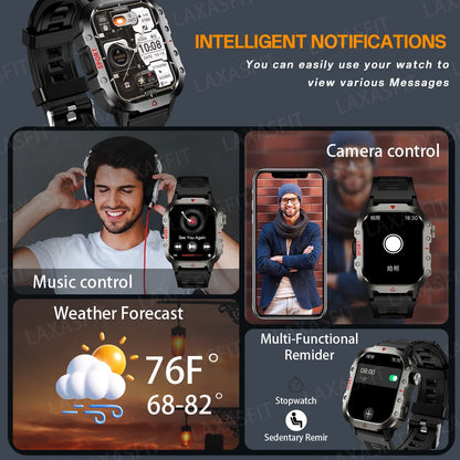 LAXASFIT New Smart Watch LED Flashlight 2.01” HD Screen Bluetooth