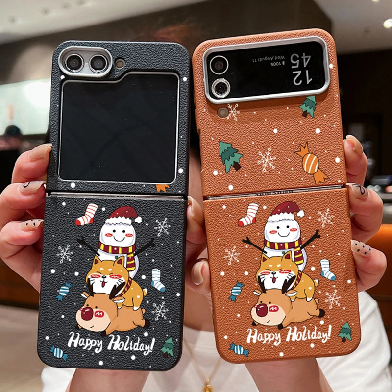 For Samsung Galaxy Z Flip 7 6 5 4 3 5G Christmas Snowman Cat Elk