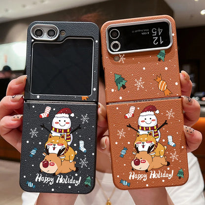 For Samsung Galaxy Z Flip 7 6 5 4 3 5G Christmas Snowman Cat Elk