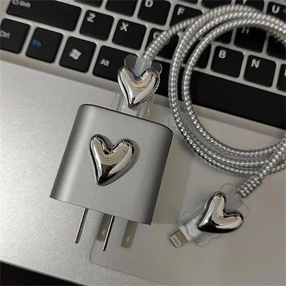 Plating Crooked Silver Love Heart Case for Iphone 18W/20W Charger