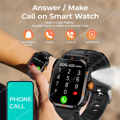For Android IOS Millitary Smart Watch Men Flashlight Waterproof Health