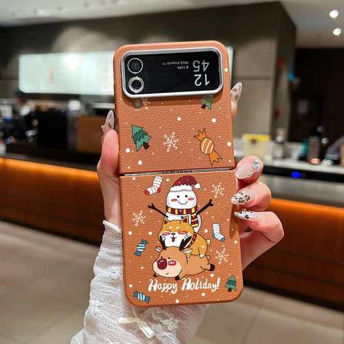 For Samsung Galaxy Z Flip 7 6 5 4 3 5G Christmas Snowman Cat Elk