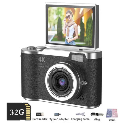 4K Digital Camera CCD 180° Flip Screen Selfie Camera 8X Digital Zoom