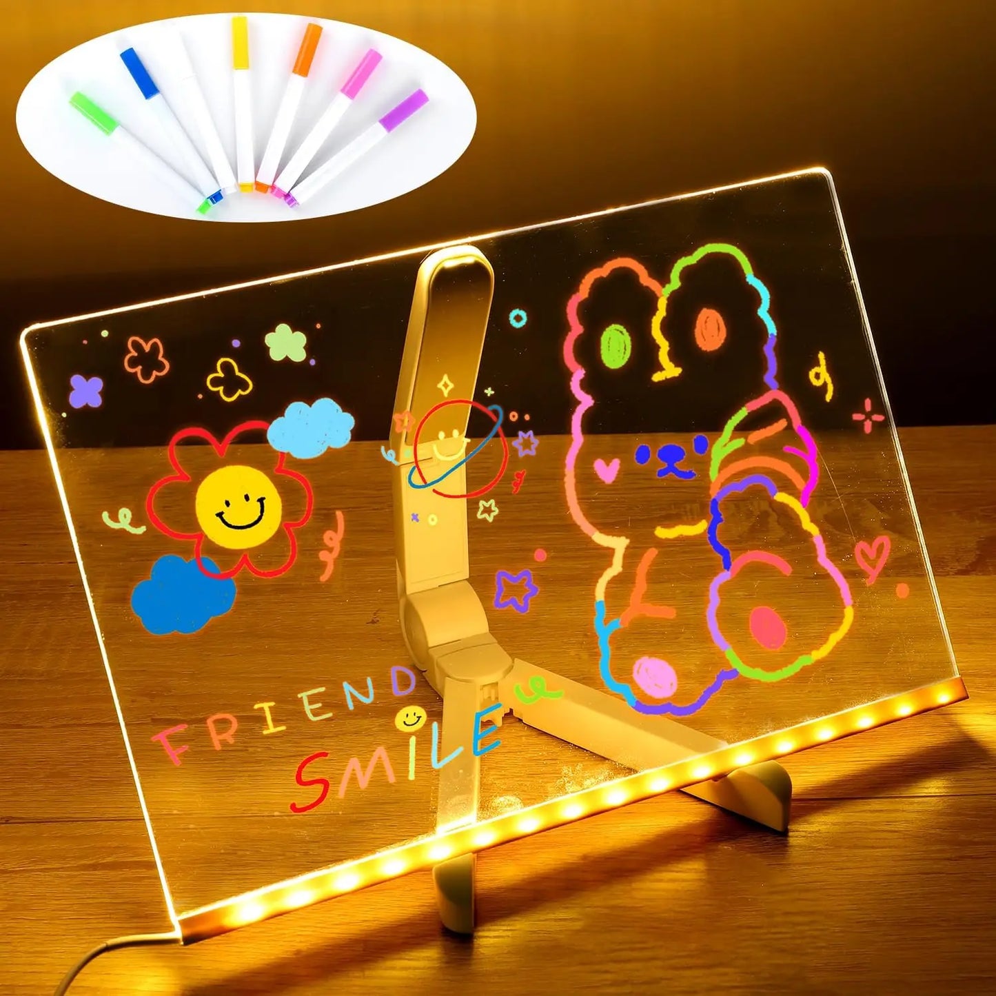 LED Note Board With Night Light Colorful 7 Pens DIY Acrylic Message