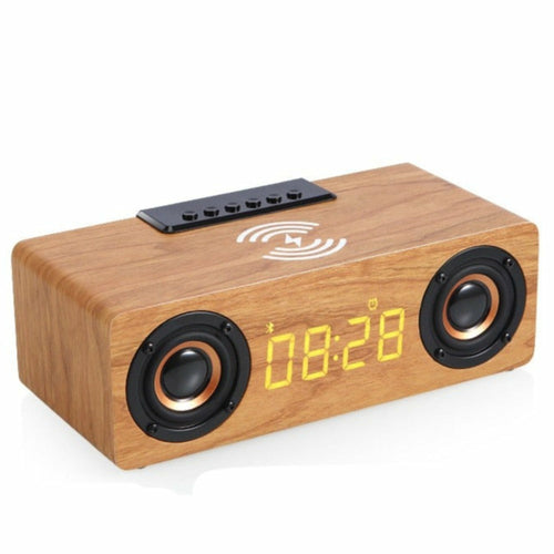 Wooden Retro Theme Wireless Speaker, Charger, & Alarm Clock