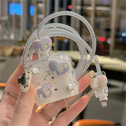 Plating Crooked Silver Love Heart Case for Iphone 18W/20W Charger