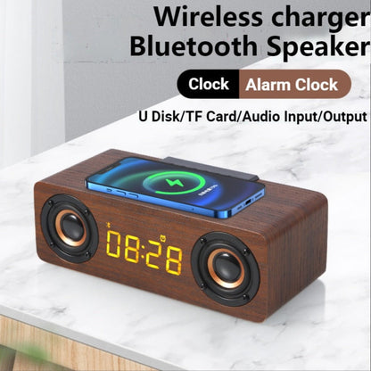 Wooden Retro Theme Wireless Speaker, Charger, & Alarm Clock