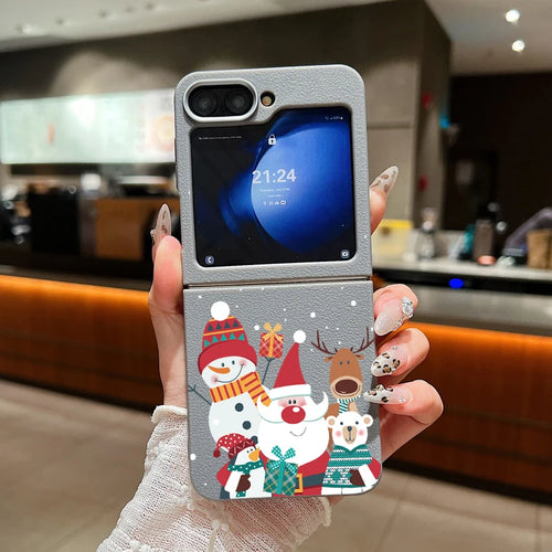 For Samsung Galaxy Z Flip 7 5 4 3 6 Christmas Deer Phone Case Leather