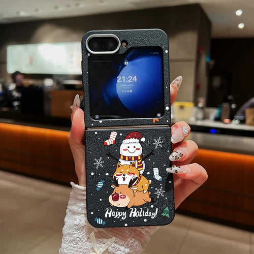 For Samsung Galaxy Z Flip 7 6 5 4 3 5G Christmas Snowman Cat Elk