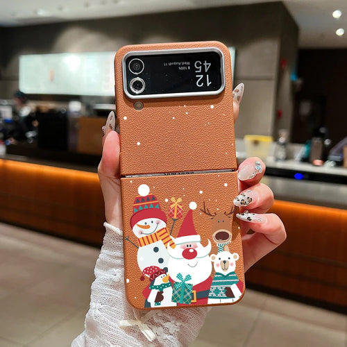 For Samsung Galaxy Z Flip 7 5 4 3 6 Christmas Deer Phone Case Leather