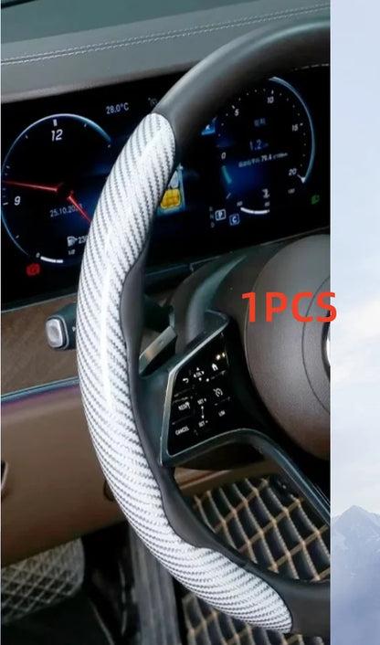 1/2PCS Laser Carbon Fiber Silicone Car Steering Wheel Cover