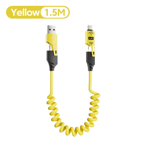 NNBILI 4 in 1 65W Spring Short Data Cable 6A USB Type C Spring