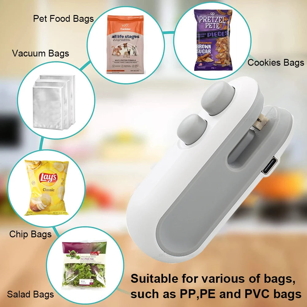 Mini Heat Bag Sealer Rechargeable Food Packaging Heat Sealer Handheald