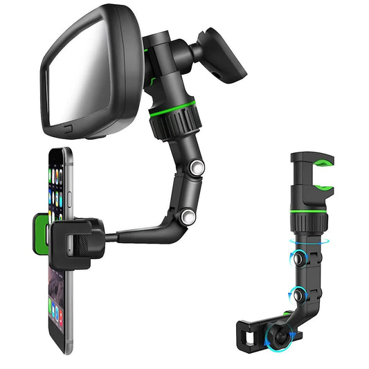 Rearview Mirror Phone Holder, 360° Rotatable and Retractable Car Phone