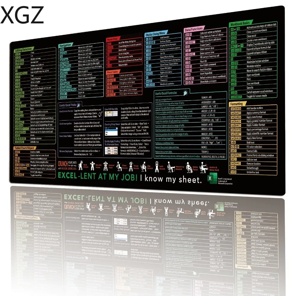 English Mouse Pad Large Excel Text Editor Cheat Sheet Shortcut