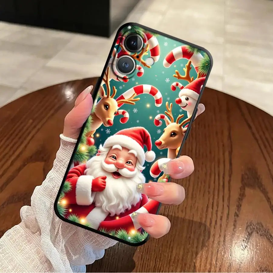 Cartoon Santa Claus Art Soft Back Phone Cover Case for iPhone SE 12 XS