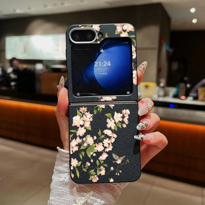 Flower Pattern Leather Texture Phone Case For Samsung Galaxy Z Flip 7