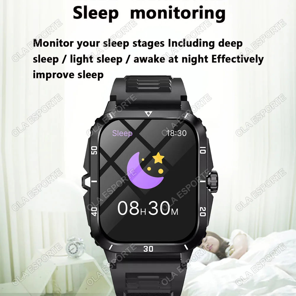 For Android IOS Millitary Smart Watch Men Flashlight Waterproof Health