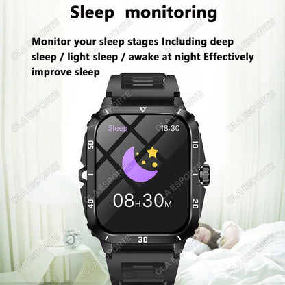 For Android IOS Millitary Smart Watch Men Flashlight Waterproof Health