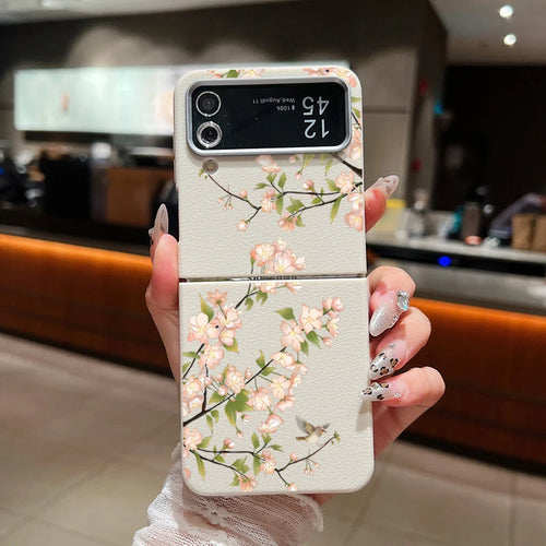 Flower Pattern Leather Texture Phone Case For Samsung Galaxy Z Flip 7