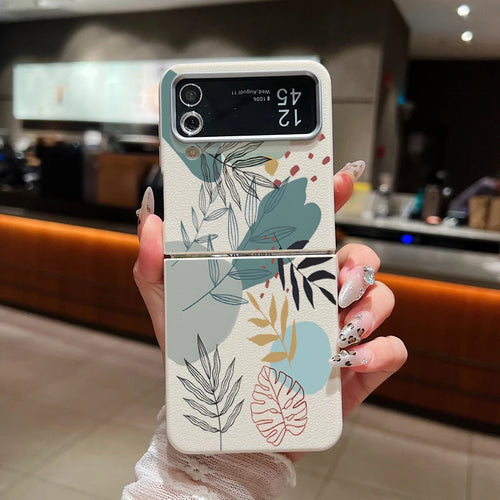 Flower Pattern Leather Texture Phone Case For Samsung Galaxy Z Flip 7