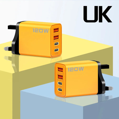 120W 4-Port USB-C Fast Charger with PD & QC 3.0 for iPhone or Android
