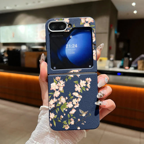 Flower Pattern Leather Texture Phone Case For Samsung Galaxy Z Flip 7