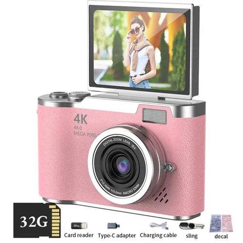 4K Digital Camera CCD 180° Flip Screen Selfie Camera 8X Digital Zoom