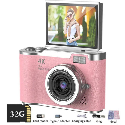 4K Digital Camera CCD 180° Flip Screen Selfie Camera 8X Digital Zoom