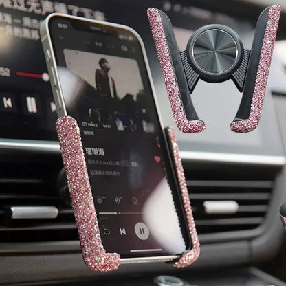 Car Phone Holder Diamond Crystal Car Air Vent Mount Clip Mobile Phone