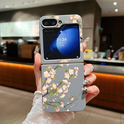 Flower Pattern Leather Texture Phone Case For Samsung Galaxy Z Flip 7