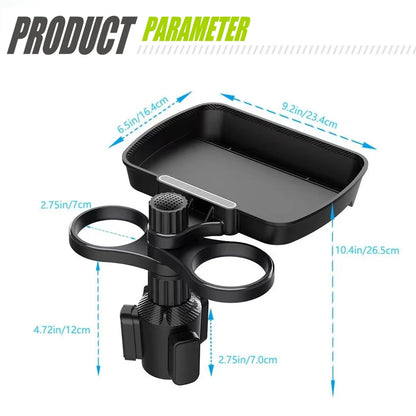 Dual Cup Holder Expander Adjustable 360°Rotating Car Seat Organizer