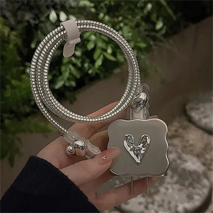 Plating Crooked Silver Love Heart Case for Iphone 18W/20W Charger
