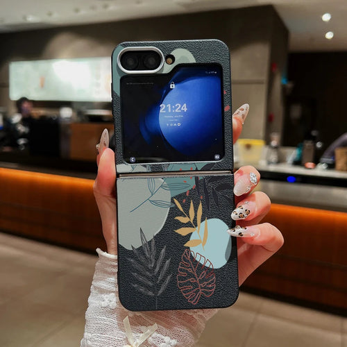 Flower Pattern Leather Texture Phone Case For Samsung Galaxy Z Flip 7