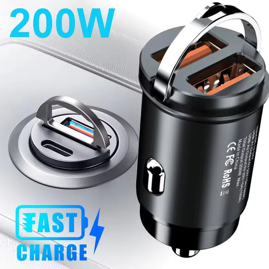 100W/200W QC3.0 PD Mini Car Charger 12-24V Lighter Fast Charging Car