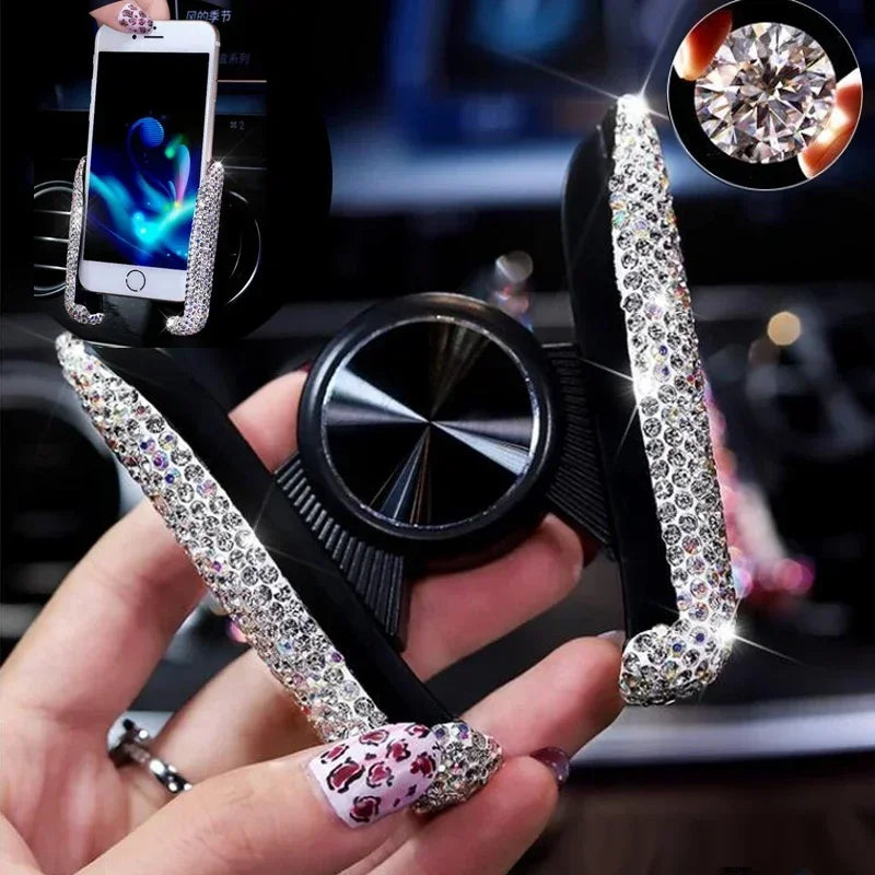 Car Phone Holder Diamond Crystal Car Air Vent Mount Clip Mobile Phone