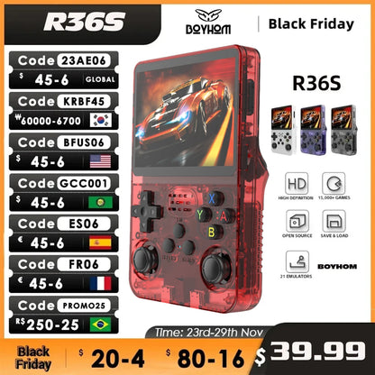 R36S Retro Handheld Video Game Console Linux System 3.5 Inch IPS