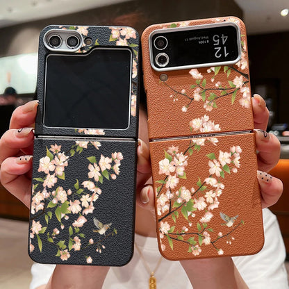 Flower Pattern Leather Texture Phone Case For Samsung Galaxy Z Flip 7