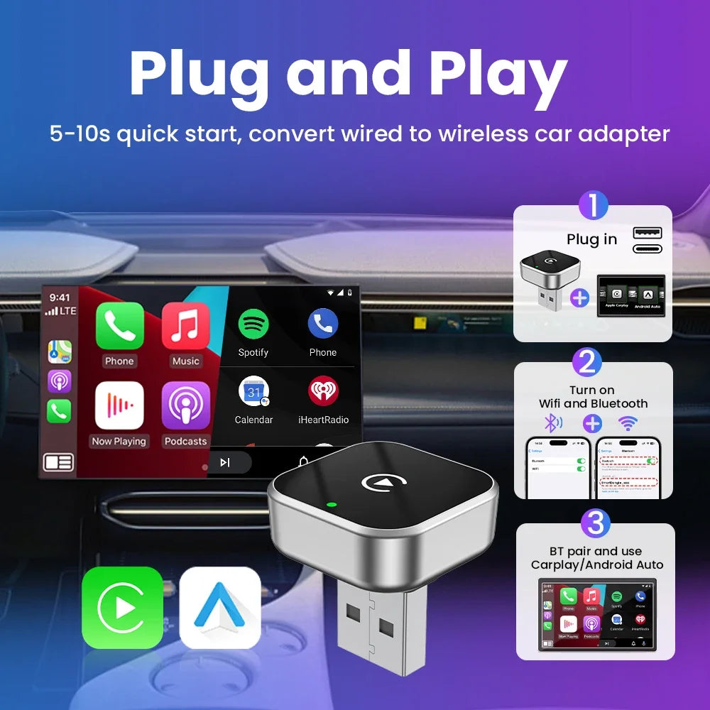 Wireless Android Auto Dongle Wireless CarPlay Adapter 2in1 AI Smart
