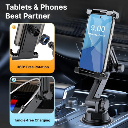 Universal 360 Car Tablet Stand Cup Holder Automobile Mount with Cable